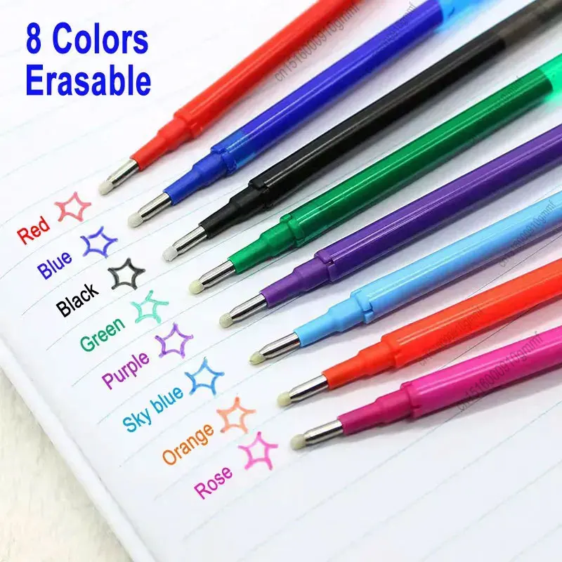 0.7mm 0.5mm Tip Retractable Erasable Gel Pen Refill Large Capacity 8 Color Ink Cartridge Rods Washable Handle Writing Stationery