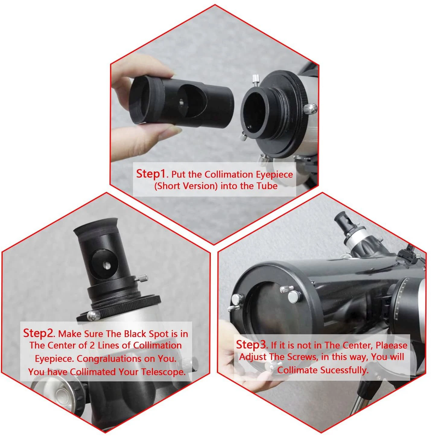 StarDikor 1.25 Inch Cheshire Collimating Eyepiece For Newtonian Refractor Telescopes Optical Axis Calibrator Long Version 3