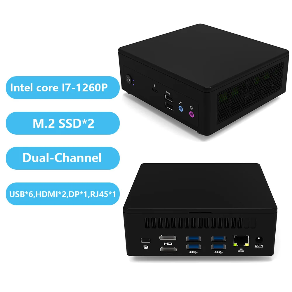 2024 I7 Mini Pc Da Gioco Windows11 Computer Desktop Intel Core I7-1260P 32Gb Ddr4 1Tb M.2 Rj45 Office Micro Pc Nuc 6 * Usb