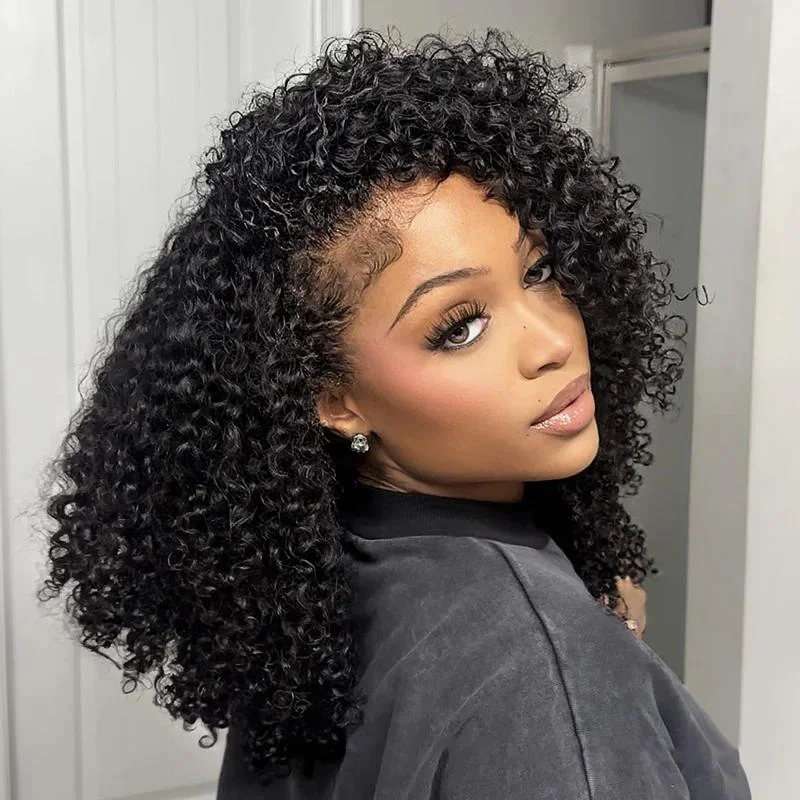 Human Hair Wig 7x5 HD Glueless Kinky Curly Lace Front Human Hair Wigs Afro Curly Lace Frontal Wig Ready to Wear Go Wig 4x4 HD Closure