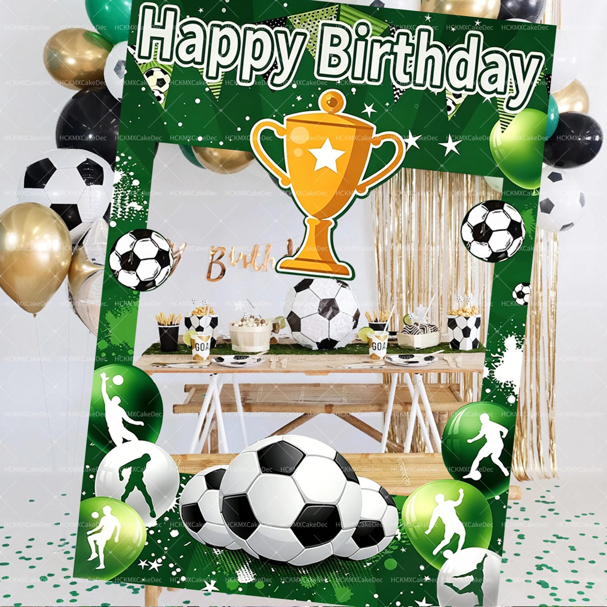 1pc 축구 트로피 생일 축하 장식 사진 프레임 1/3/4/6/7/10번째 파티 축구 사진 프레임 장식 소품