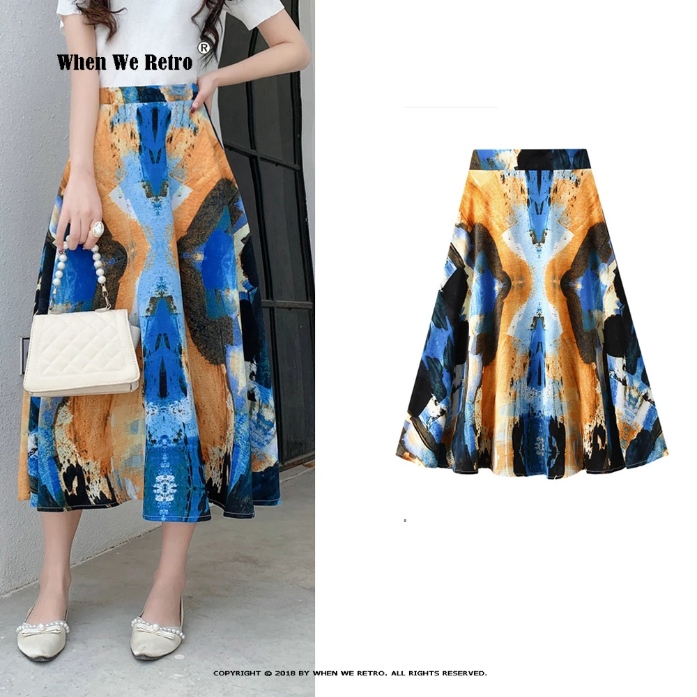 

Vintage Floral Printed Midi Long Skirt for Women Elegant A Line High Waist Mid-length Skirt Casual Office Lady Summer Jupe RS779