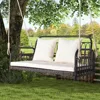 Wicker Porch Swing, 2-Person Outdoor Patio Hanging Chair with Cushions, Metal Frame, Hanging Swing Bench with Ropes 1