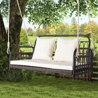 Wicker Porch Swing, 2-Person Outdoor Patio Hanging Chair with Cushions, Metal Frame, Hanging Swing Bench with Ropes 1
