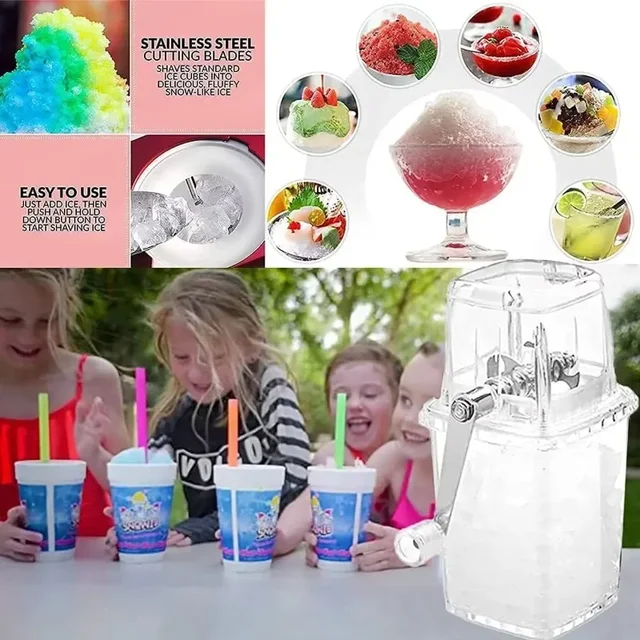 Multifunctional Manual Ice Crusher Mini Ice Shaver Chopper 1.25L Manual Snow Cone Smoothie Maker 1