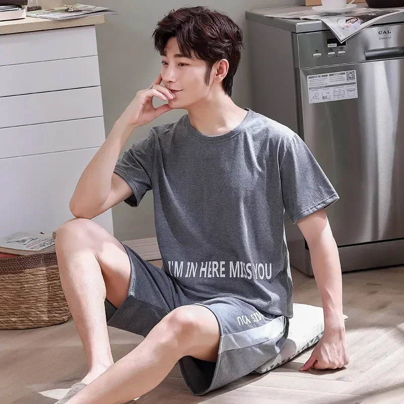 

Home Tops Pieces Pajamas Homewear Nightwear Sleeping 2 Korean Clothes Shorts Set Cotton Men's Male Man Fashion Pyjama