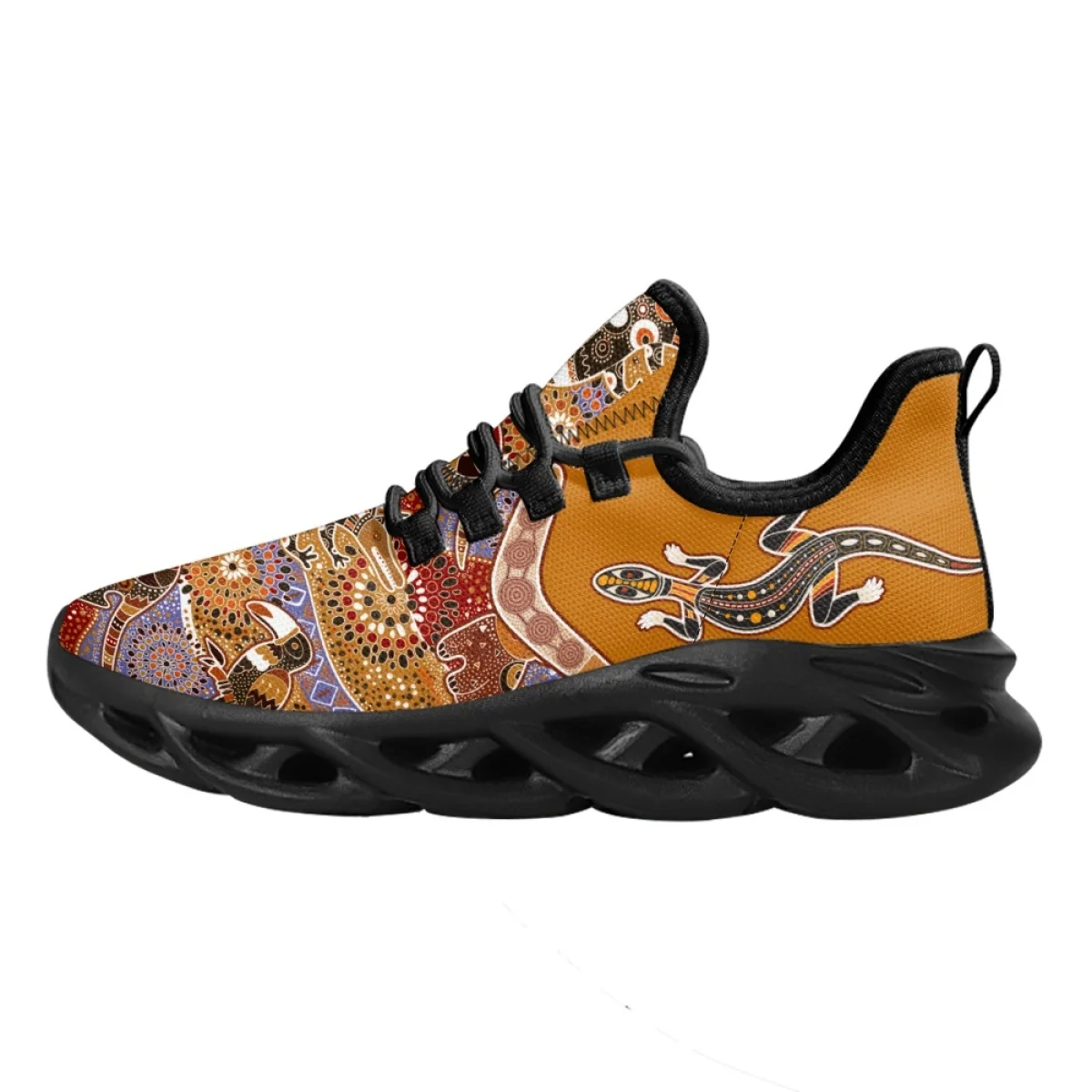 INSTANTARTS Australia Aboriginal Lizard Indigenous Art Design Sneakers Casual Mesh Swing Shoes Women's Outdoor Lace-up Tennis