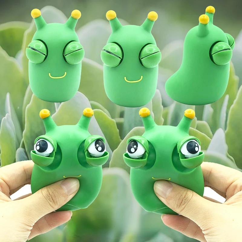 Squeeze Green Eye Bouncing Worm Toys 3D Grass Worm Toy Funny Grass Worm