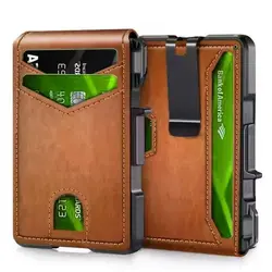 Slim RFID Blocking Wallet for Men - Minimalist Metal Card Holder with Money Clip (Orange)