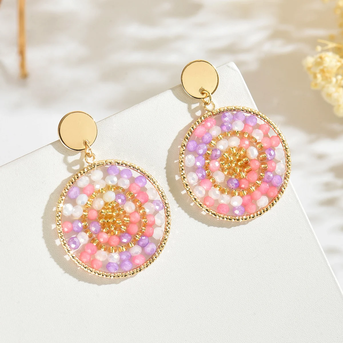 Bohemia Exquisite Colorful Round Crystal Beads Drop Earrings for Women Ethnic Handmade Elegant Metal Earrings Party Jewelry Gift