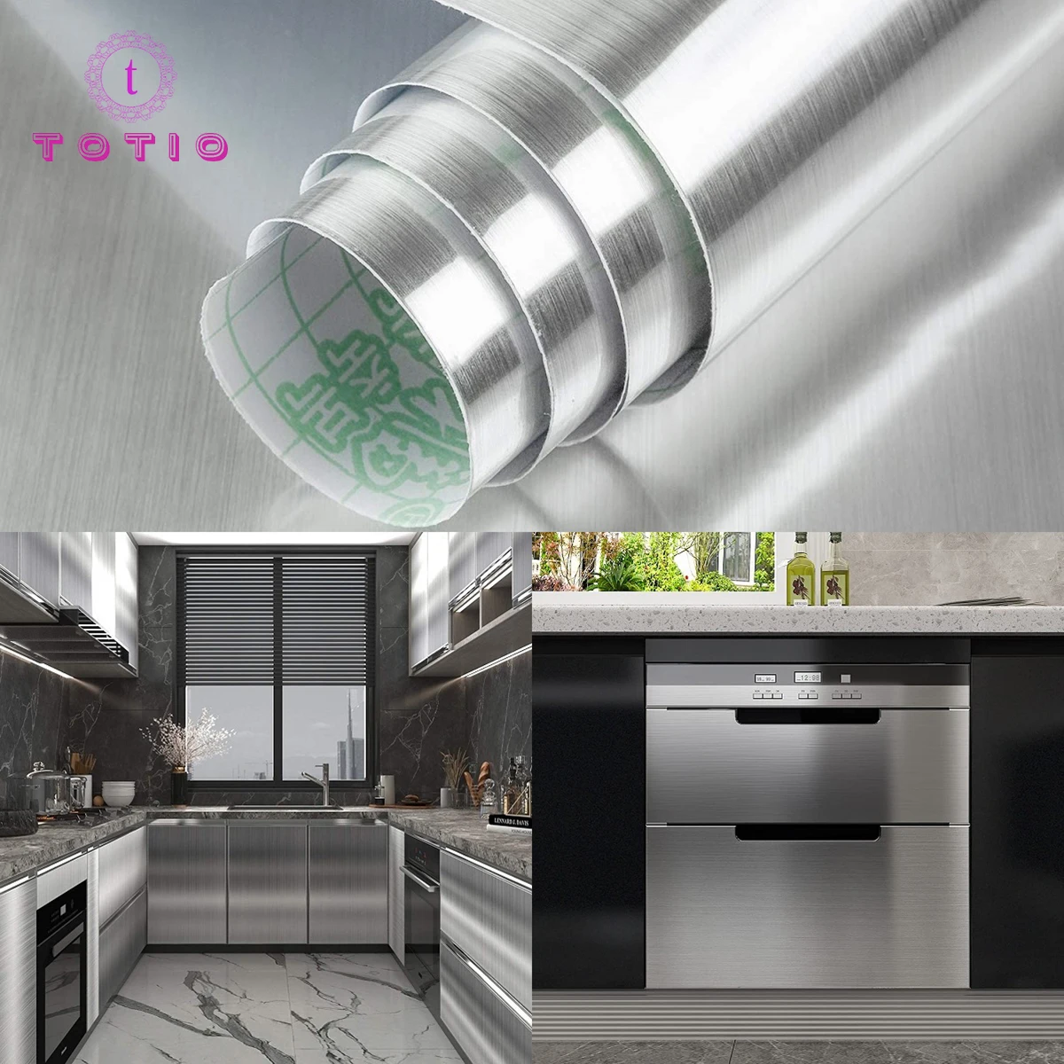 TOTIO Waterproof Silver Wallpaper Self Adhesive Stainless Steel Wallpaper Heat Resistance Vinyl Oilproof House Appliance Kitchen carnival shopping festival promotion brushed gold kitchen faucet lead free 304 stainless steel cold hot water sink faucet tap