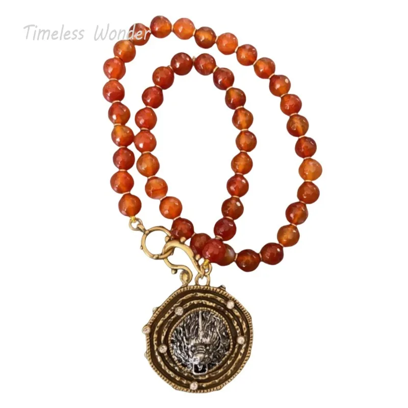 

Timeless Wonder Retro Geo Natural Stone Beaded Pendant Necklaces for Women Designer Jewelry Runway Medieval Rare Versatile 2618