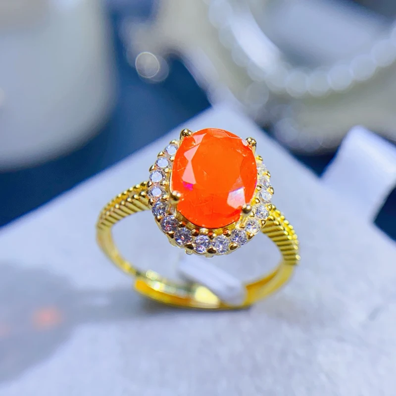 Natural Fire Opal Rings for women silver 925 jewelry luxury gem stones 18k gold plated free shiping items Party Gifts Natural Fire Opal Rings for women silver 925 jewelry luxury gem stones 18k gold plated free shiping items Party Gifts
