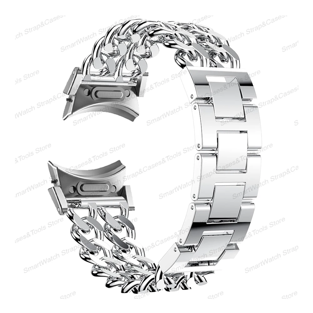 Cinturino A Doppia Catena In Metallo Per Samsung Galaxy Watch6 5 4 44Mm 40Mm Cinturino In Acciaio Senza Fessure Per Galaxy Watch6 Classic 43Mm 47Mm