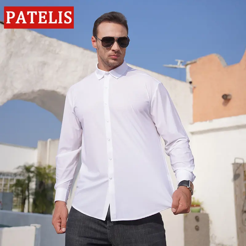

Large size Men's Long Sleeve Shirt Solid color High Elasticity formal Shirt