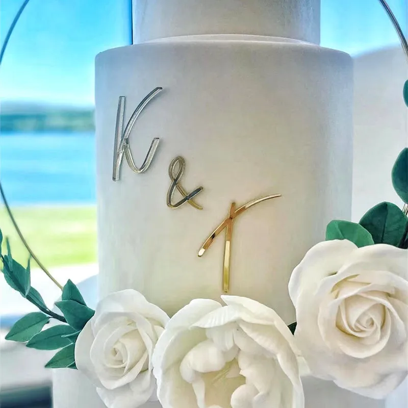 Golden Mirror Acrylic A-Z English Letter Alphabet Cake Decorating for Birthday Party Wedding Dessert DIY Decoration Cake Toppers