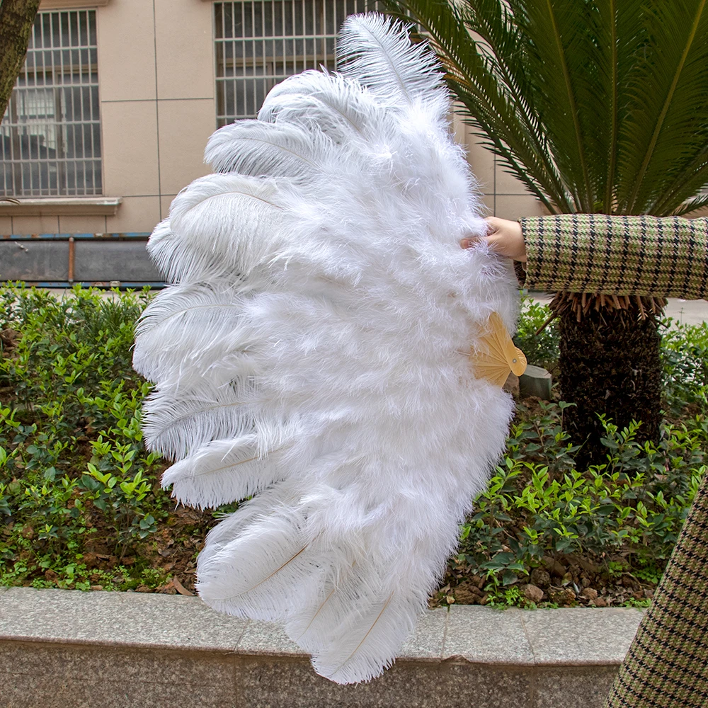 13 Bones Large White Feather Fans Dance Folding Soft Fluffy Hand Held Fan  Halloween Decoration Jewelery Performance Feather Fan