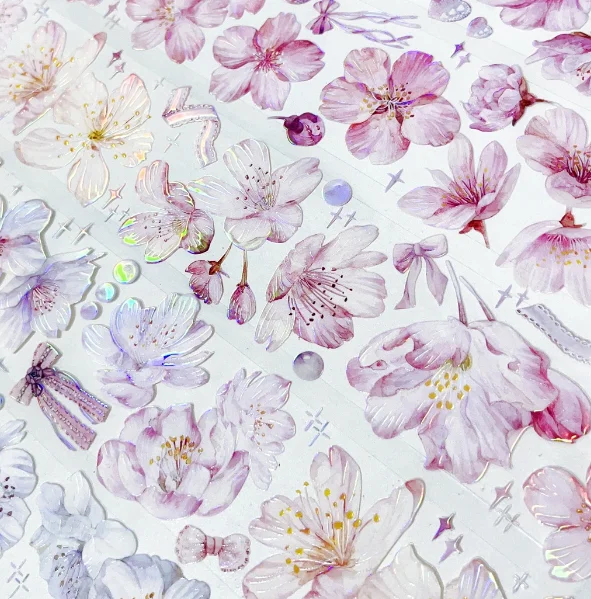 

1 Loop Sakura Floral Masking Cherry Shiny PET Tape Flower Guka Journal Decoration Collage