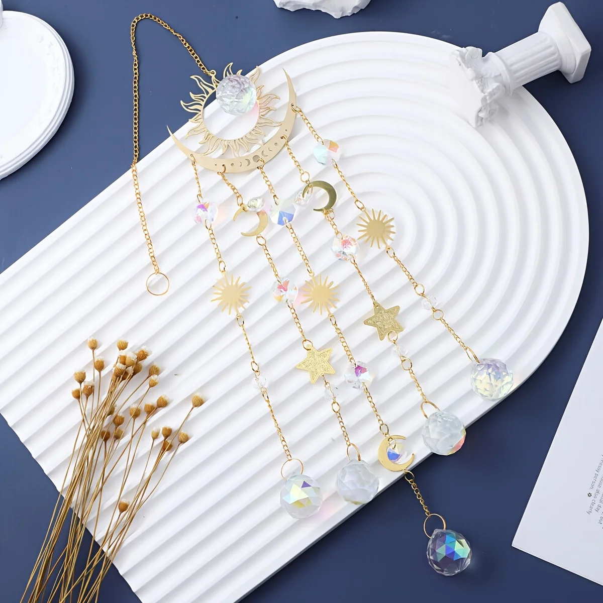 1pc gold flame moon crystal pendant sunlight catcher outdoor garden ab color hanging decorations hanging ornaments