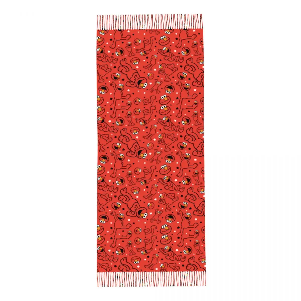 Cookie Monster Womens Tassel Scarf Red Dancing Elmo Pattern Long Super Soft Shawl Wrap Gifts Cashmere Scarf 3