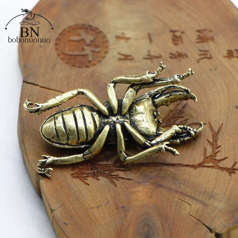 Antique Bronze Beetles Miniature Figurine Small Desk Decorations Vintage Copper Insect Tea Pets Ornament Home Decor Accessories animal ornaments