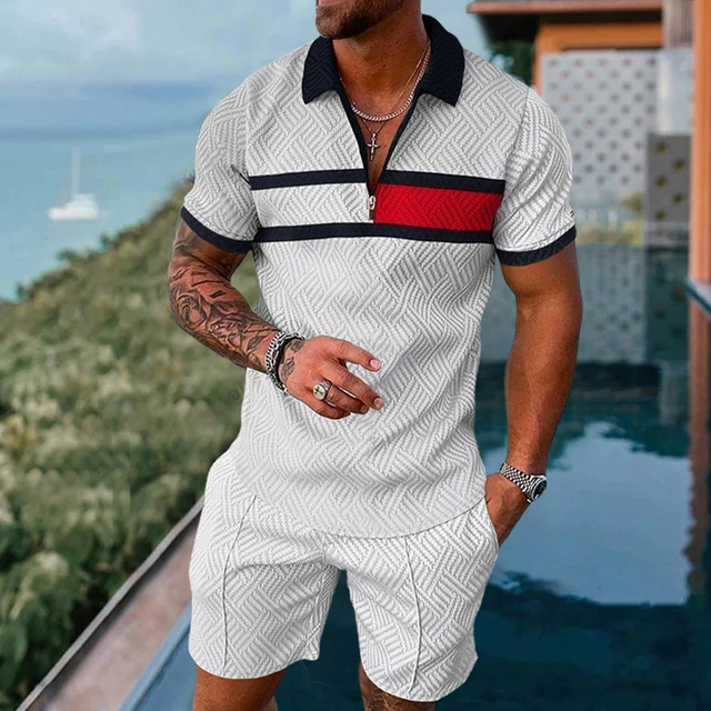 Summer Luxury Brand Polo Shirts Men Set Male Clothing Short Sleeve Polo  Shirt+Shorts 2Piece Suit Casual Sportswear Beach Style