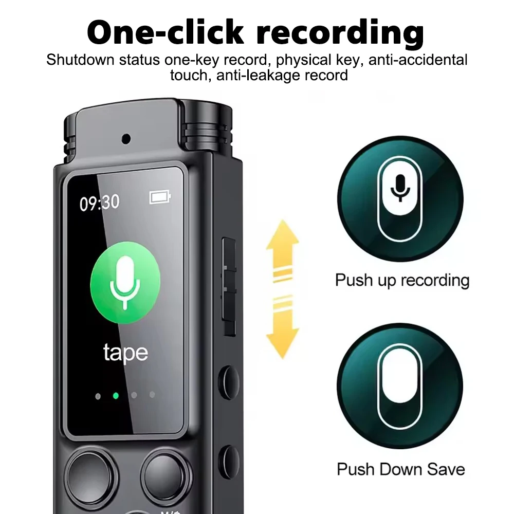 Digital Voice Recorder Professional HD Noise Reduction MP3 WAV Audio Player One Click Sound Recording Device 16/32/64GB