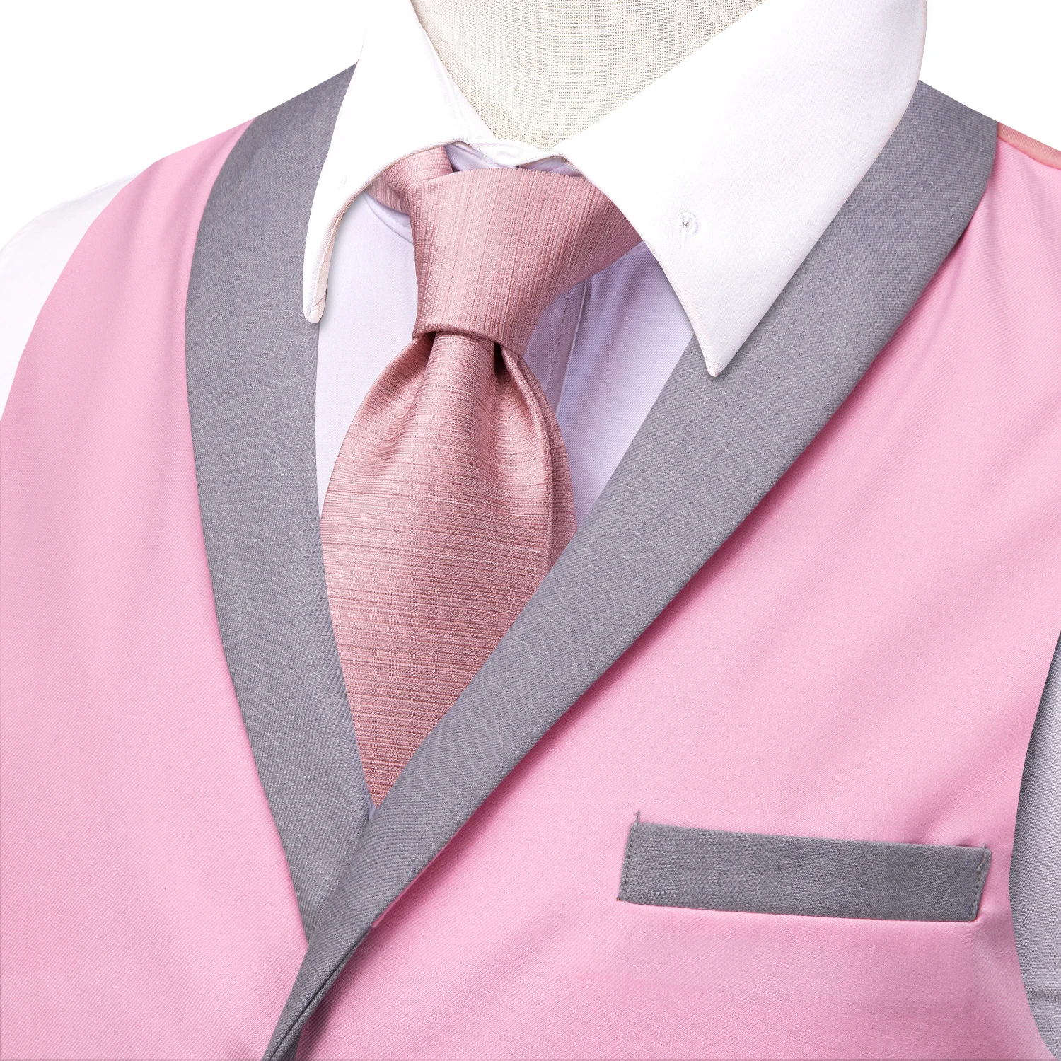Hi-Tie Solid Pink Grey Shawl Jacquard Collar Suit Vest Slim Fit