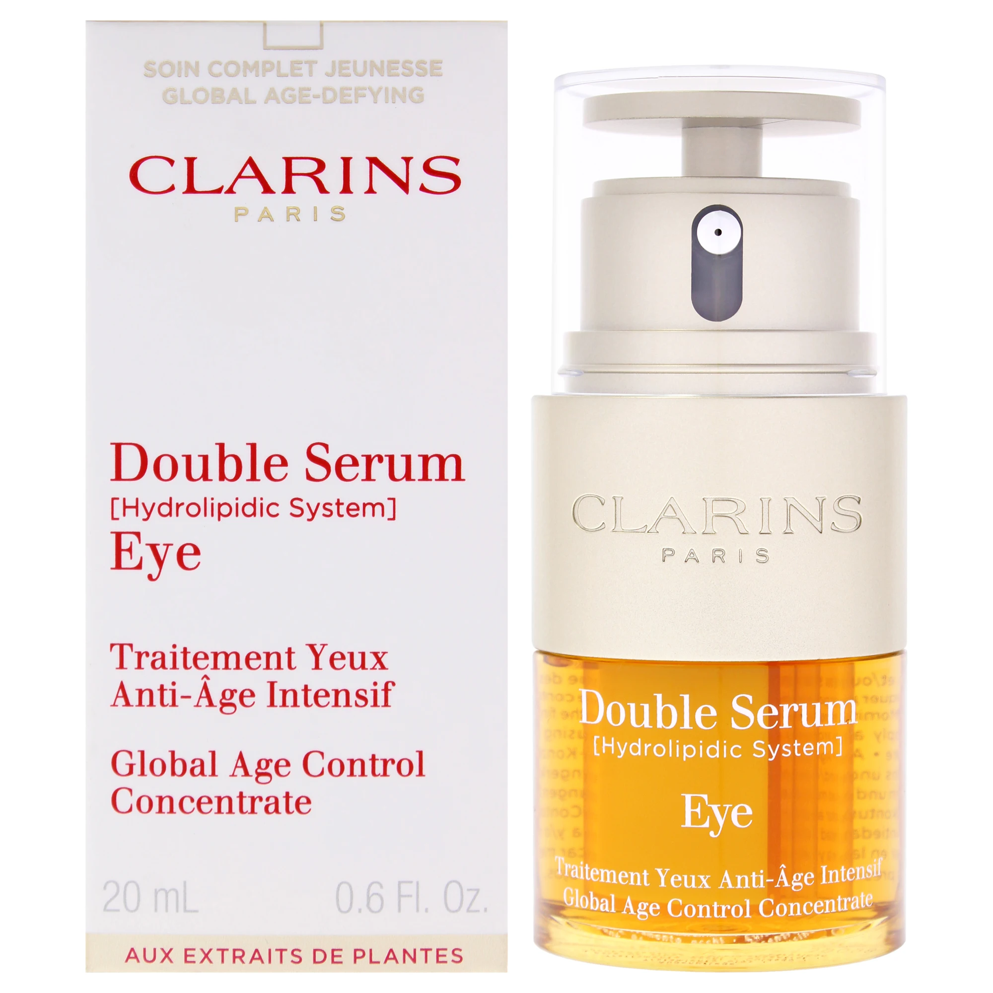 Clarins Double Serum Eye Global Age Control Concentrate 0.6 oz/ 20ml, Original Skin Cares, Beauty Health