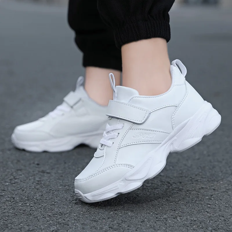 Children Shoes Kids Casual Sneakers Black Pu Leather Sports Shoes for Boy Girls White Shoes School Running Tennis Sneaker - Image 5