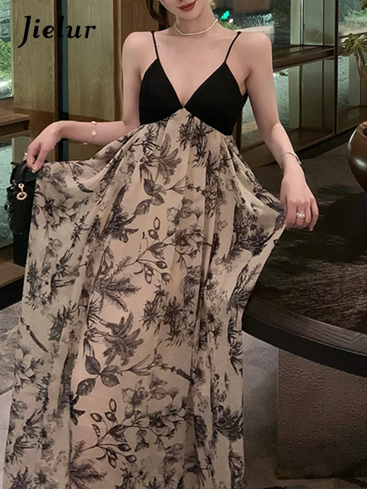 

Jielur Крутое платье с открытой спиной дама летние чернила корейские чернила новые китайские подтяжки сексуальное платье дамское платье