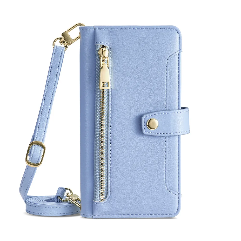 Leather Crossbody Zipper Flip Wallet with Multi-Card Slots