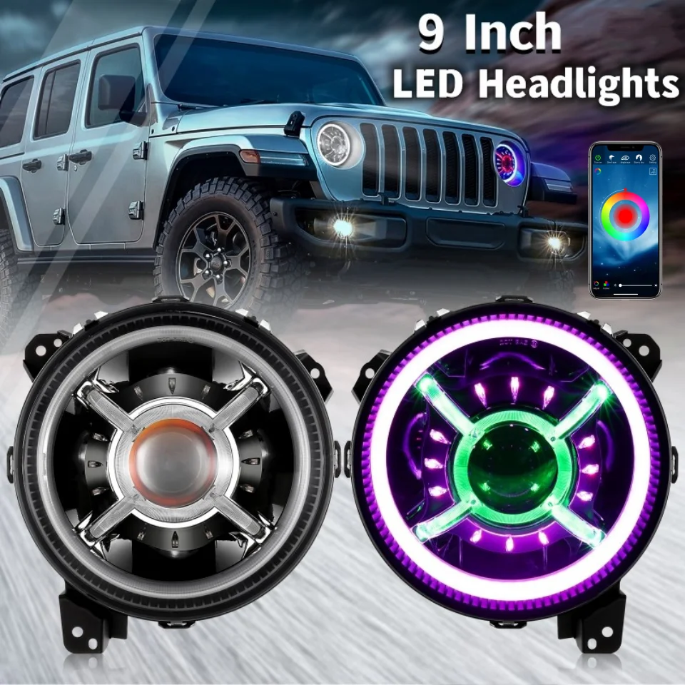 

2Pcs/Set 9 Inch Round LED Headlights With RGB Controller for Jeep Wrangler JL JLU Sport Rubicon Sahara / for Jeep Gladiator JT