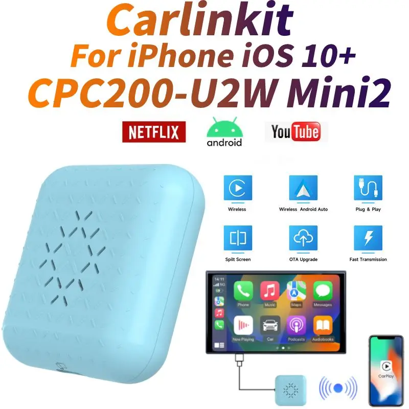 Carlinkit CPC200-U2W Mini2 WiFi 5.8GHZ Wireless Carplay Car AI Box  Bluetooth Automatic Connection Smart Dongle for iPhone iOS 10