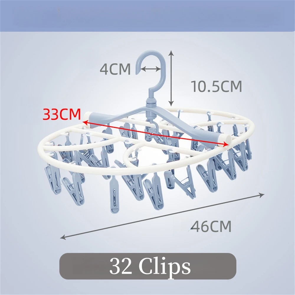 Multifunction Plastic Clothes Dryer Rack 360° Folding Clothes Dryer Hanger Household Laundry Organizer Racks 8/12/20/24/32 Clip 3