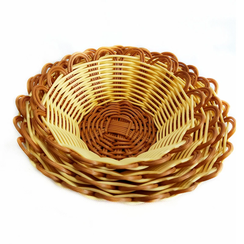 Picnic Basket Round Simulation Rattan Bread Storage Basket Woven Storage Fruit Cake Snacks Tray Hand Woven Tray