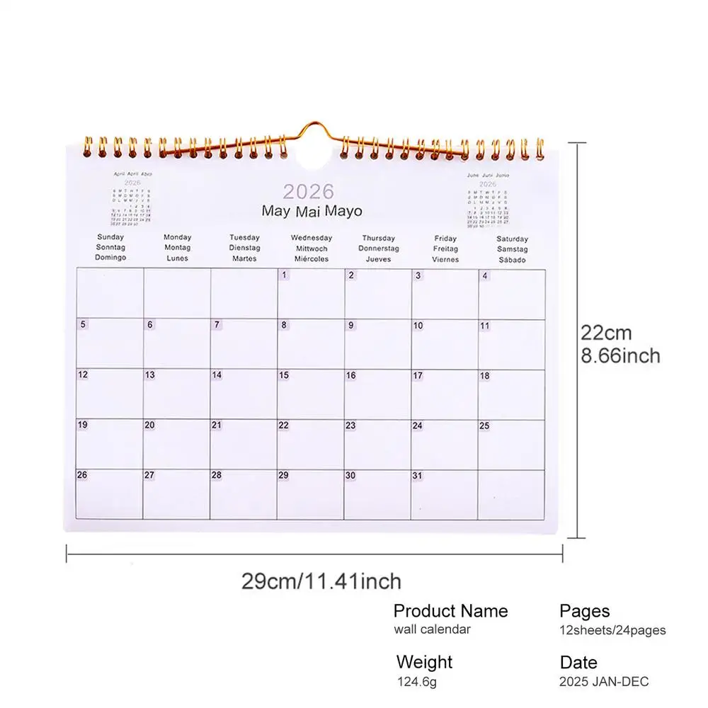 Modern Decorative 12-Month Multilingual Wall Calendar