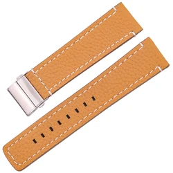 Elegant Genuine Leather Watch Band Strap - Soft Cowhide with Deployment Clasp in Various Colors and Sizes - 22mm (Brown)