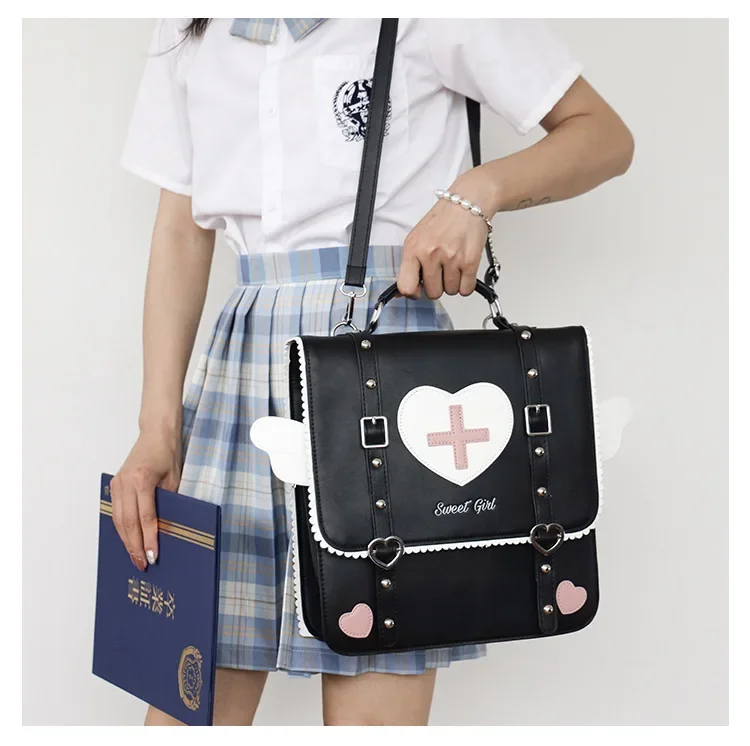 2024 New Fashion Japanese Sweet PU Backpack Preppy School Style Cute Satchels Sweet Heart Uniform Crossbody Bags Teenage Girls