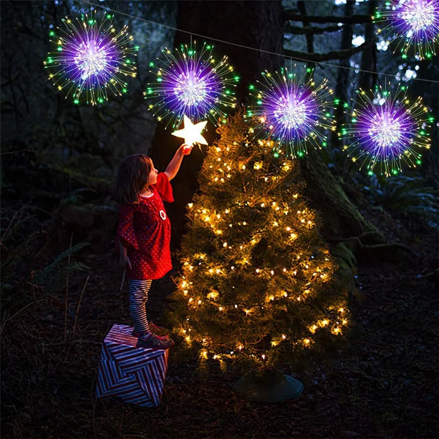 Christmas 200LEDs Firework Lights Hanging Starburst Garland Fairy String Lights Outdoor for Home Garden Courtyard Decor