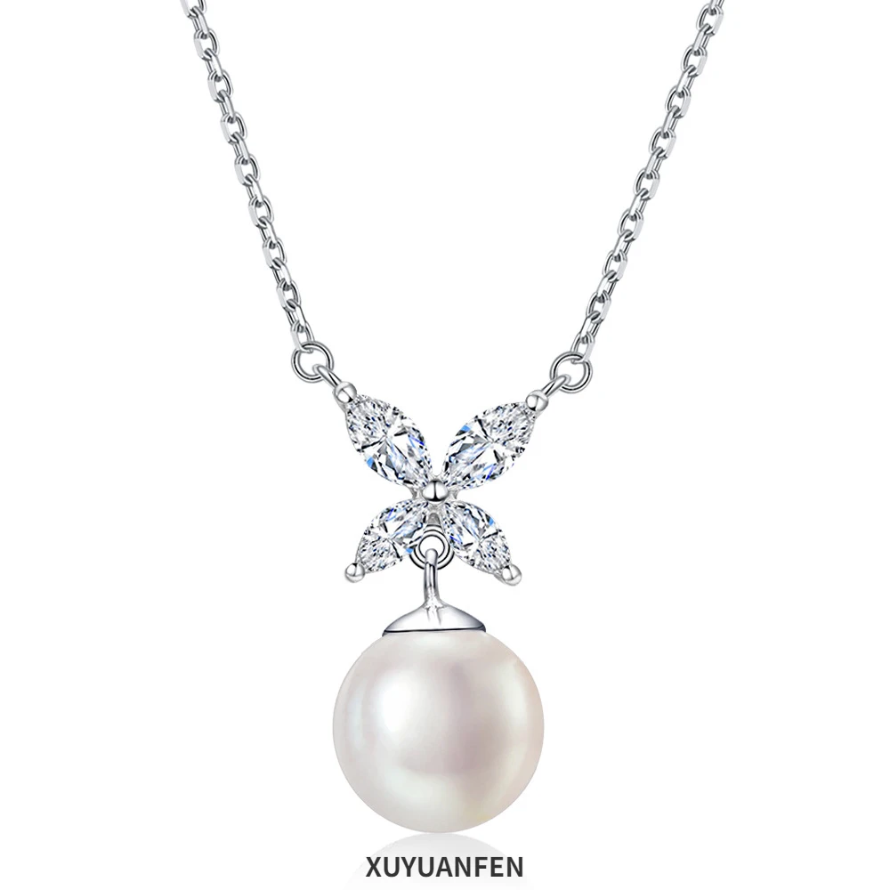 

XUYUANFEN European and American New Bow Clover Pearl Necklace Natural Shell Pearl Pendant Women's Neckchain Instagram Style