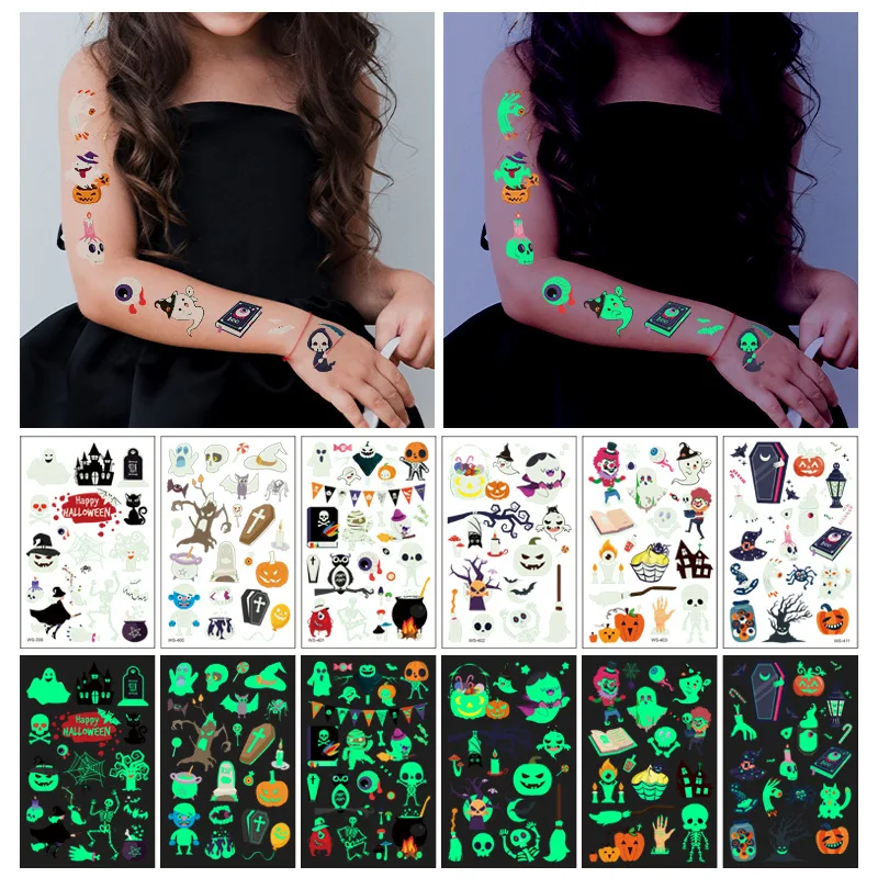 Halloween Face Tattoos 2022 2022 New Luminous Tattoo Sticker Kid Arm Face Glowing Tattoo Body Art Tattoo Dinosaur Unicorn Mermaid Tattoo Halloween Christmas Temporary Tattoos Aliexpress