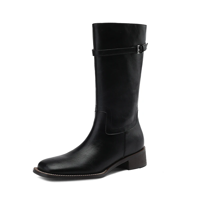 

2023 Women Mid-Calf Boots Autumn Winter FCYTK Ladies Western Boots Black Brown Square Toe Chunky Heels Fashion Casual Boots
