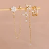 Ensemble de 3 paires de boucles d'oreilles de luxe pour femmes, motif fleur, papillon, chaîne à pampilles, en zircon, avec clips d'oreille sans perçage, bijoux de style urbain