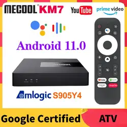 Mecool KM7 Plus ATV Google Certified Android 11.0 TV Box KM7 Amlogic S905Y4 DDR4 Androidtv 11 Dual WiFi 4K Netflix Set Top Box