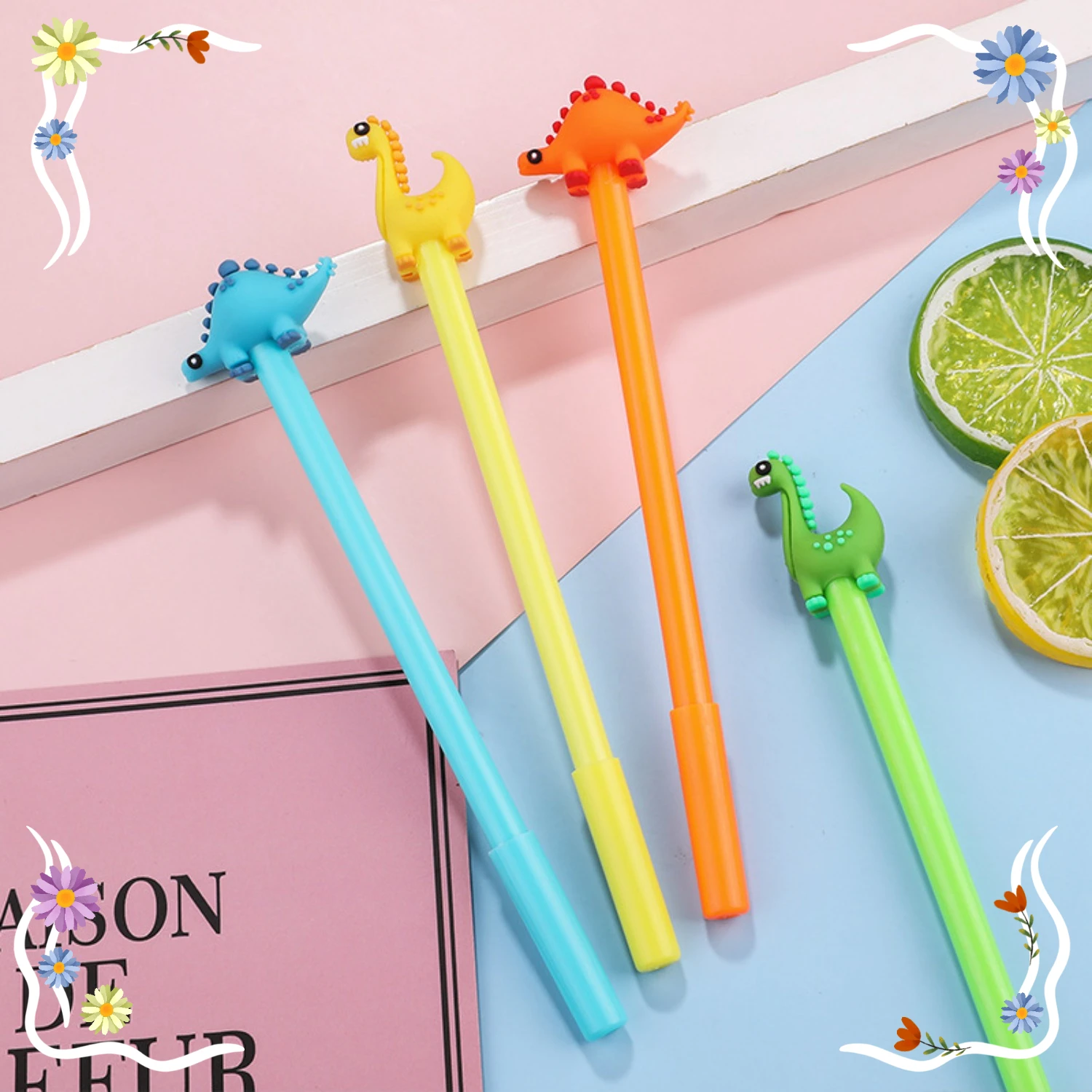 40 Pcs Cute Dinosaur Gel Pens Set for Students, Cartoon Office Writing Supplies, Creative Neutral Pens Wholesale pen holder cartoon cat rabbit dinosaur big mouth resin pencil paper clip makeup brush organizer ornament stationery supplies