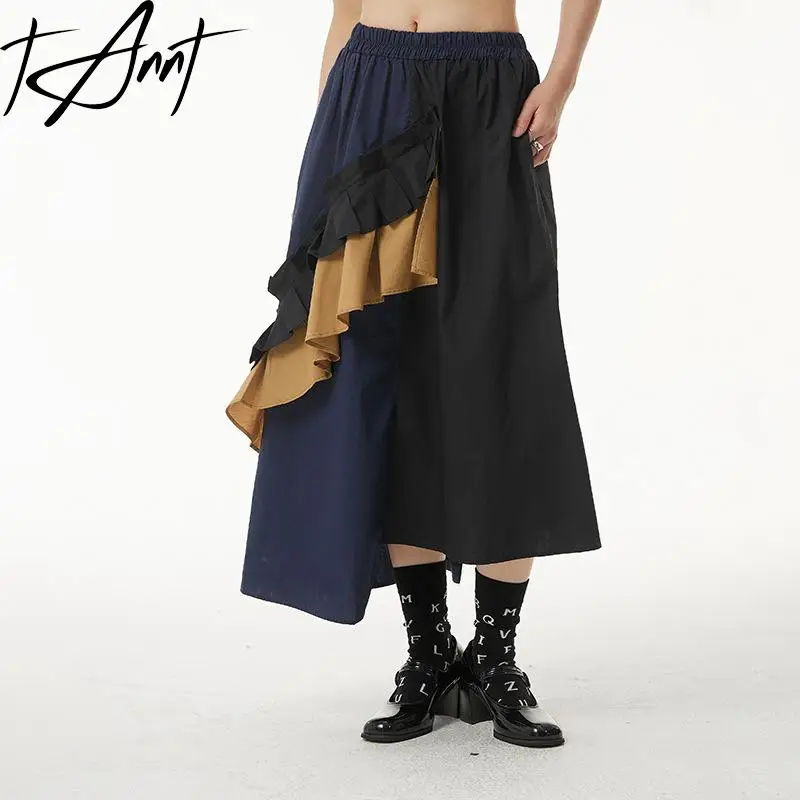 

Tannt Women Skirt Ruffles Patchwork Asymmetry High Waist Skirt Irregular Color Matching Fashion Long Skirts For Women 2023 New