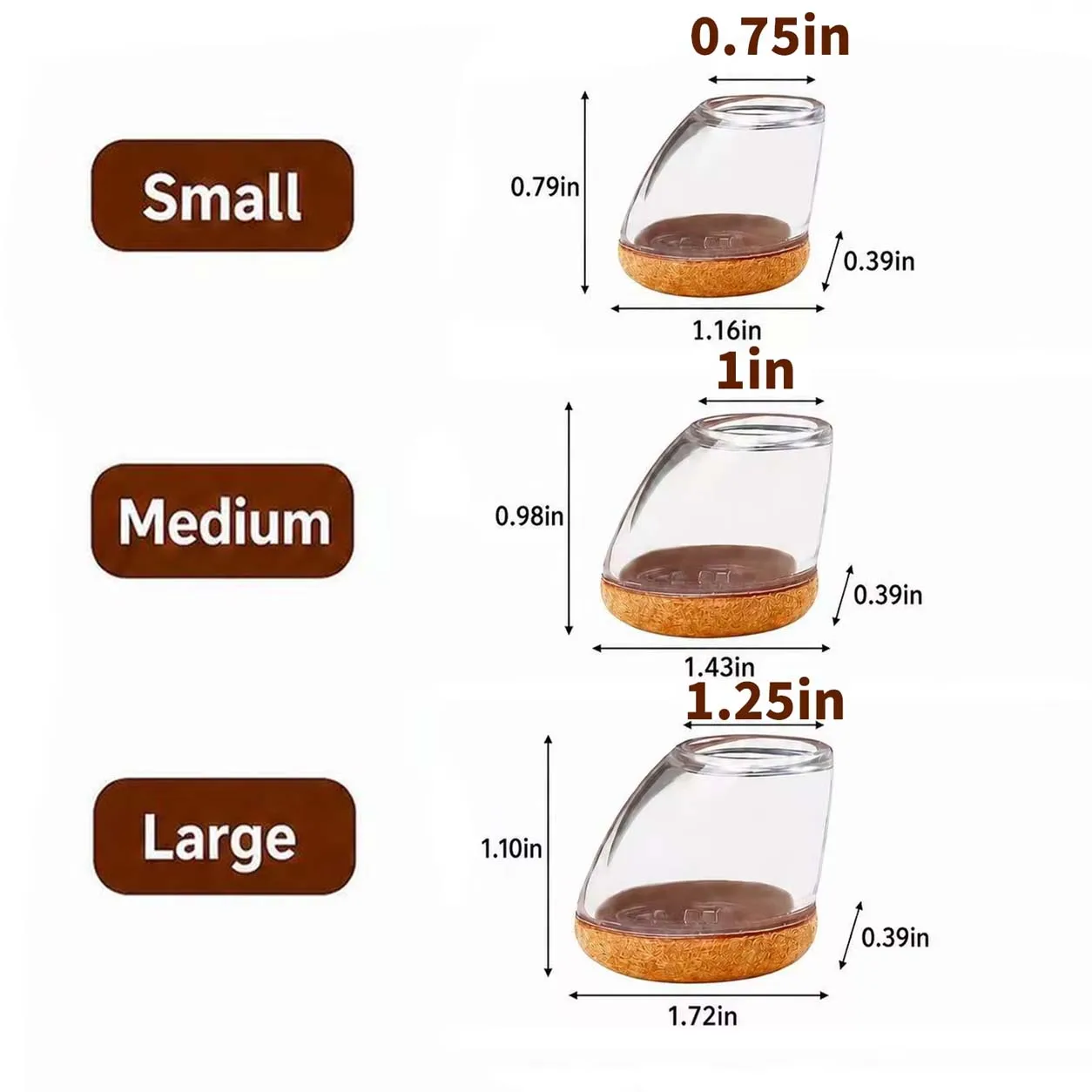8개 15 ° -25 ° 각진 모양의 의자 다리 보호대 커버 펠트 두꺼운 실리콘 가구 발 패드로 바닥을 보호합니다.