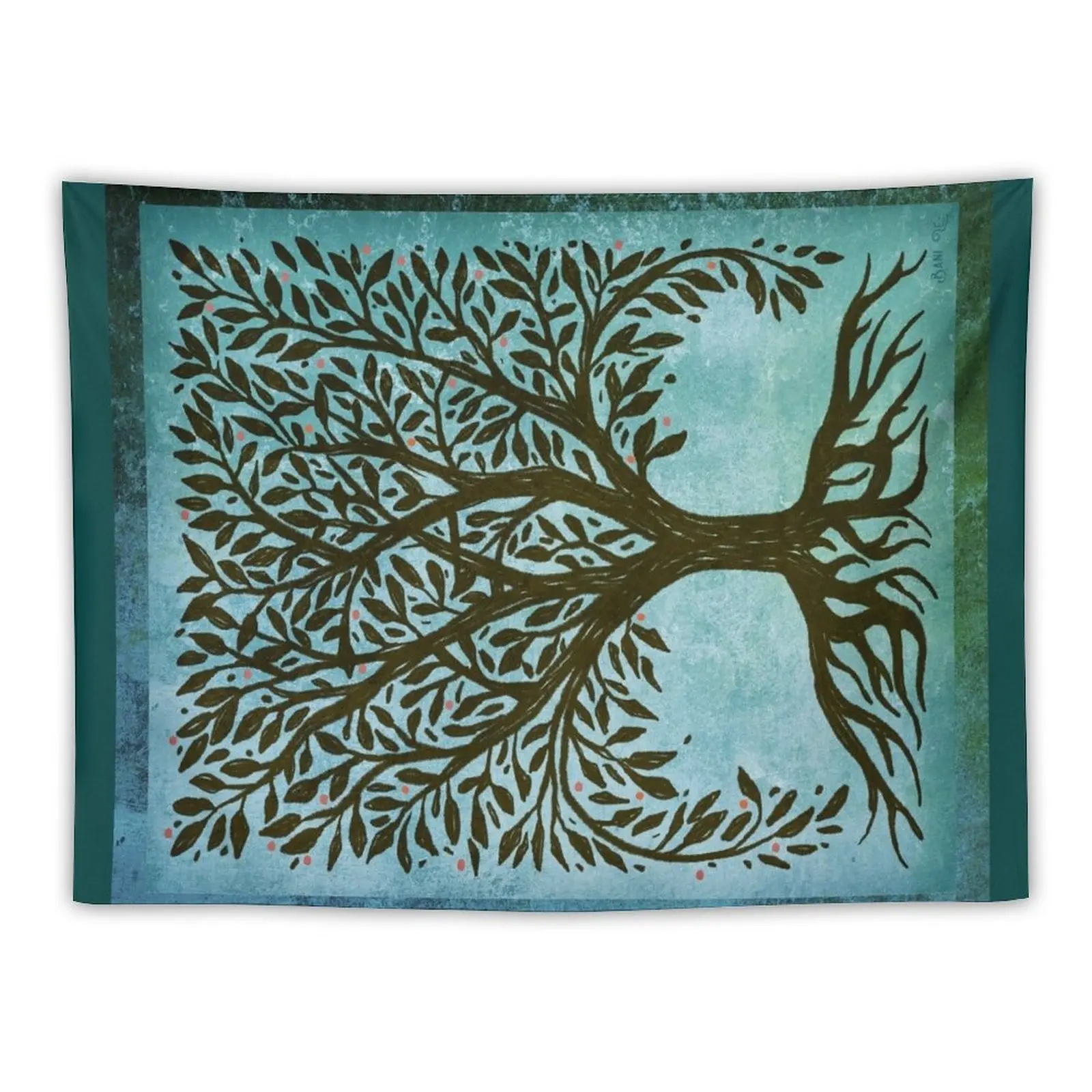 

Tree Of Life Woodcut In Blue Tapestry Room Decoration Accessories Wall Decorations Decor For Room Tapestry