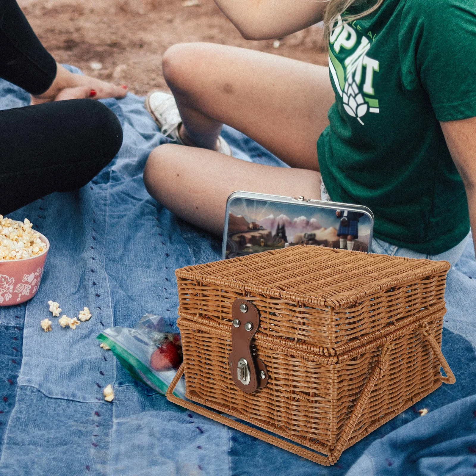 

Picnic Basket Camping Storage Woven with Handle Sundries Fruit Organizer Hand-made Shopping Baskets